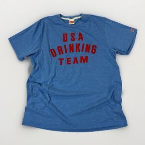 Homage USA‎ Drinking Team T-Shirt XL Blue Made in USA Graphic Tee
